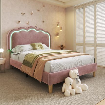 Padded Pink Velvet Bed – EU Stock